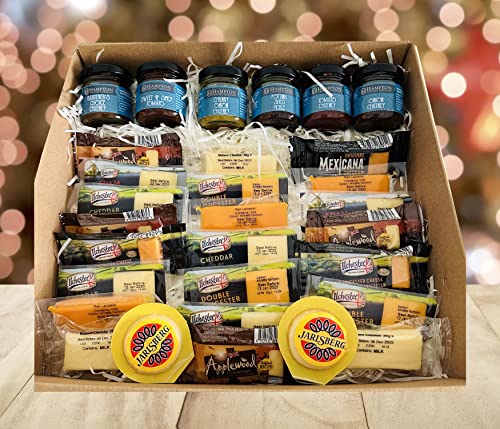 TOPLINE Luxury Selection of 9 Different Cheeseboard Varieties and 6 Chutney's Gift Set Him and Her | 24 Ilchester Cheese Individually Wrapper Portions and Hampton's 6 Luxury Chutneys Gift Hamper