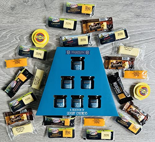TOPLINE Luxury Selection of 9 Different Cheeseboard Varieties and 6 Chutney's Gift Set Him and Her | 24 Ilchester Cheese Individually Wrapper Portions and Hampton's 6 Luxury Chutneys Gift Hamper