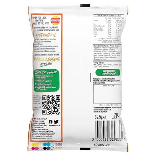 Walkers Roast Chicken Crisps Box, 32.5 g (Case of 32)