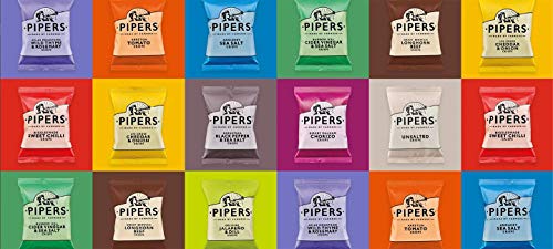 Pipers Crisps Mixed Variety Snack Box (24 x 40g Pack) – Salted, Salt & Vinegar, Cheese & Onion, Sweet Chilli, Black Pepper, Jalapeño