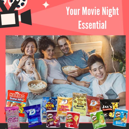 Family Movie Night Hamper Box - Pringles Gift Set with Popcorn, Sweets and Savoury Snacks Hamper - Movie Night Accessories, Birthday Hamper, Crisp Hamper, Date Night Box, Kids Crisp Selection Box