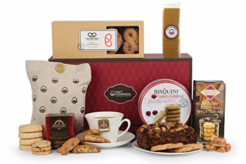 Hay Hampers Afternoon Tea Hamper - English Breakfast Tea, Fruit Cake, Fudge, Shortbread, and More - Gourmet Gift Hampers for Men, Gift Food Hampers for Women