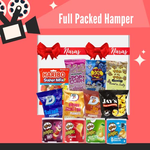Family Movie Night Hamper Box - Pringles Gift Set with Popcorn, Sweets and Savoury Snacks Hamper - Movie Night Accessories, Birthday Hamper, Crisp Hamper, Date Night Box, Kids Crisp Selection Box