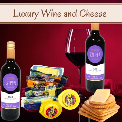 Naras Wine and Cheese Hamper Gifts- 2x Red Wine, Crackers, Ilchester Cheese and Chutney Gift Set - Food Hampers & Gourmet Gifts, Red Wine Gift Set, Birthday Hampers for Men, Couples, Teachers Gifts