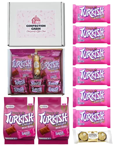 Turkish Delight Gift Box - Turkish Delight Chocolate (6 x 51g) and Mini Bars (2 x 7 pack 105g) with Ferrero Rocher Chocolate (3pack 37.5g) | Frys Turkish Delight Hamper | Ideal Gifts for Dad & Grandpa