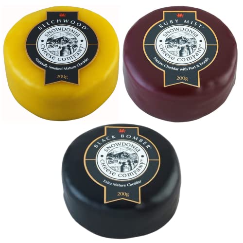 Snowdonia Cheese Company Slate Cheese Board Including Black Bomber, Beechwood & Ruby Mist 200g Truckles