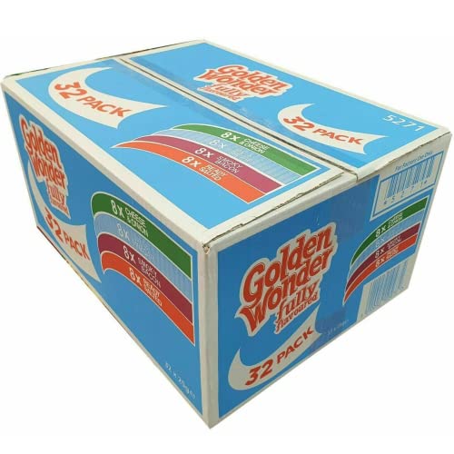 Golden Wonder Fully Flavoured Blue Box Cheese and Onion Salt and Vinegar Smoky Bacon Ready Salted 32pkx25g, 1.15 kilograms