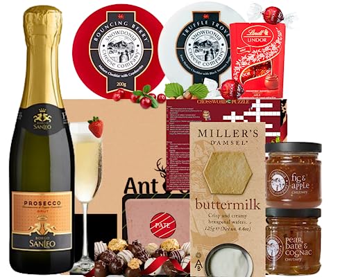 Snowdonia Cheese and Prosecco Wine Gift Set for Women - Cheese Hamper Gift -Award Winning Cheeses,Chutneys, Olives,Pate,Butter Milk Biscuits -Cheese Gift Set for Men and Women-Cheese Themed Crossword