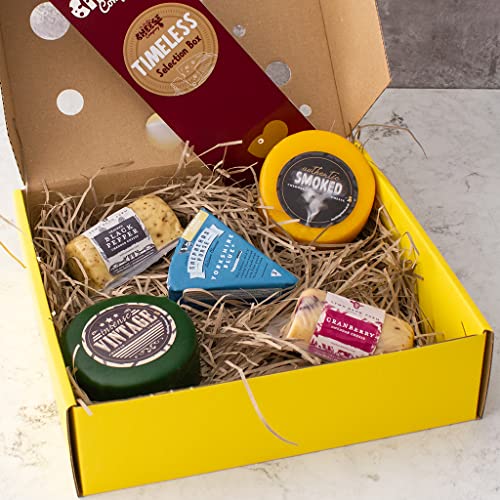 Timeless Classic Cheese Gift Box. Delicious Luxury Gift Hamper Packed Full of A Mix of Wax Truckle and Barrel Cheddar Cheese. for The Ultimate Unusual Gifts, The Chuckling Cheese Company.