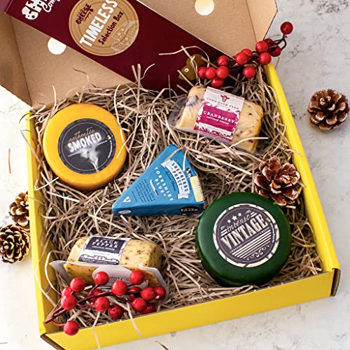 Timeless Classic Cheese Gift Box. Delicious Luxury Gift Hamper Packed Full of A Mix of Wax Truckle and Barrel Cheddar Cheese. for The Ultimate Unusual Gifts, The Chuckling Cheese Company.