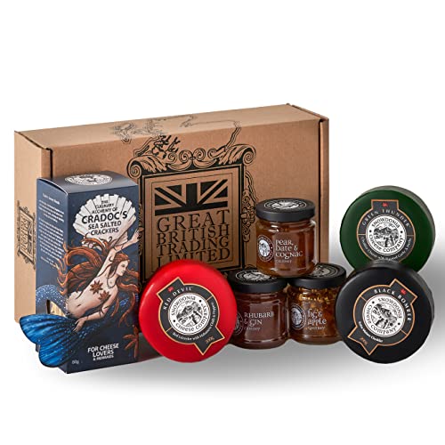 Great British Trading - Snowdonia Cheese Gift Hamper with 3x Cheese Truckles, Sea Salted Cradocs Crackers and 3x Snowdonia Chutney Jars. British Gifts Ideal for Any Occasion
