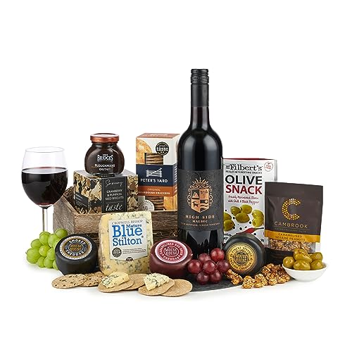 Thornton & France Silent Night Luxury Cheese & Wine Hamper | Cheese Hamper Tray With Red Wine Plus Savoury Snacks For Sharing | Great For Couples | 9 Fantastic Items