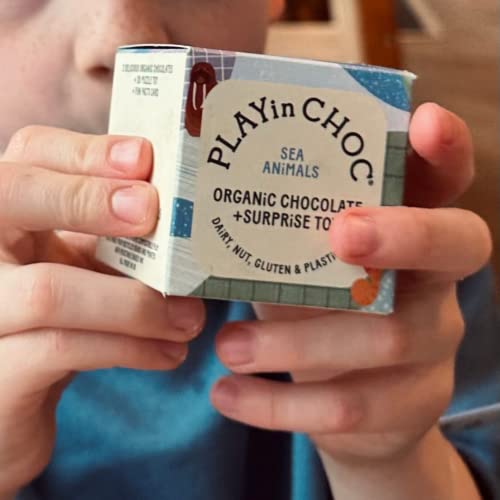 PLAYin CHOC ToyChoc Box, Organic Chocolate Gift Box for Kids With Surprise 3D Puzzle Toy, Gluten, Nut & Dairy Free Chocolate, Award Winning Vegan UK Chocolatier - Sea Animals