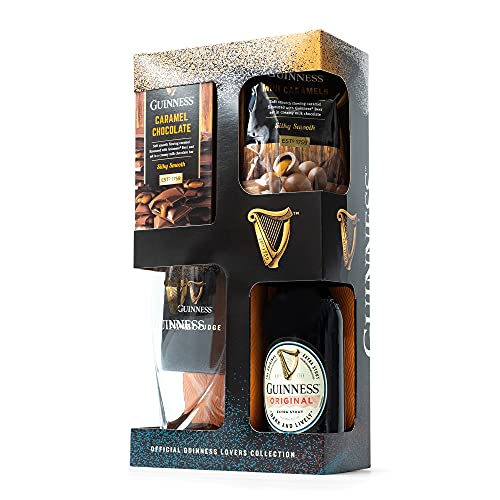 Guinness Gifts, Official Guinness Beer Gift and Chocolate Mens Hamper - 1x Guinness 330ml, Guinness Glass, Milk Chocolate, Caramel Fudge - Christmas Guinness Gifts For Men, Beers Hampers - Irish Gifts