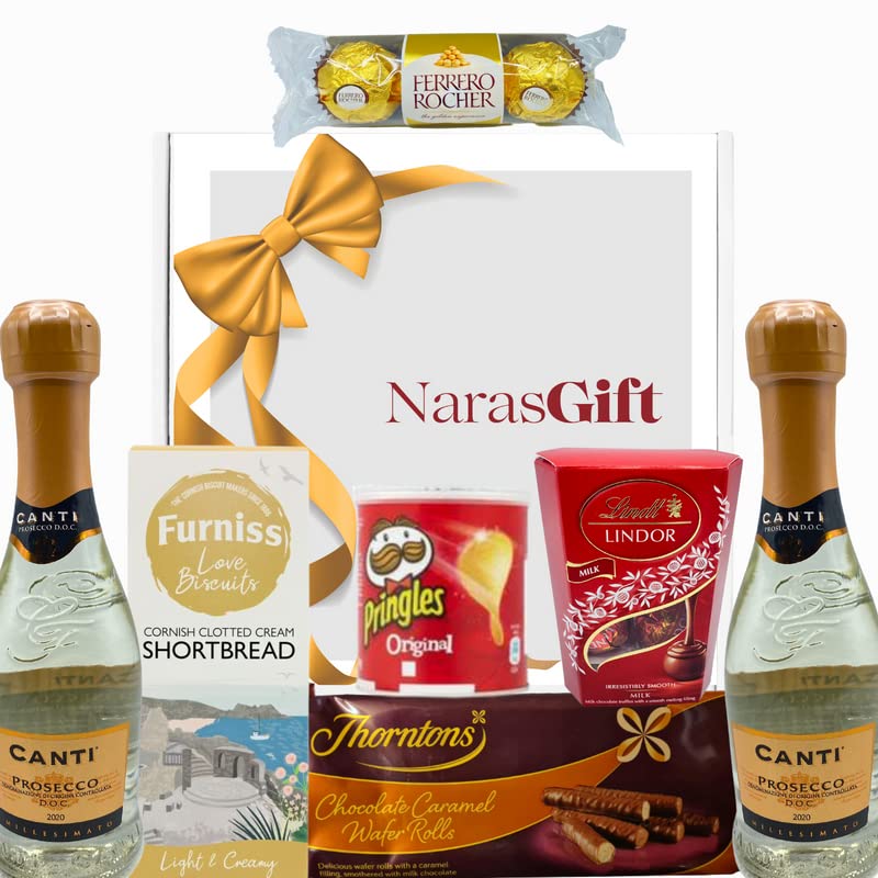 Prosecco Gifts for Women - Prosecco Gift Set, Wine Gift Set, Birthday Hamper for Her - 2x Canti White Wine and Chocolate Gift Set, Border Biscuits, Thorntons Wafer Rolls