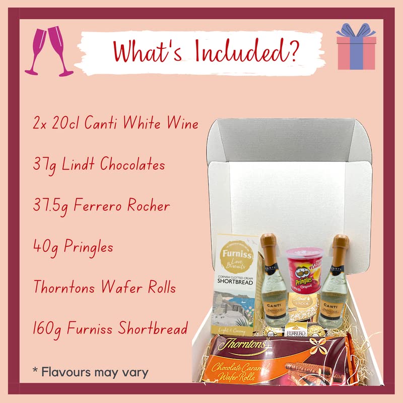 Prosecco Gifts for Women - Prosecco Gift Set, Wine Gift Set, Birthday Hamper for Her - 2x Canti White Wine and Chocolate Gift Set, Border Biscuits, Thorntons Wafer Rolls