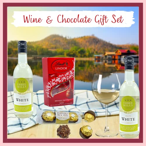 White Wine Gift Set - 2x White Wine and Chocolate Gift Set, Crisps, Biscuits and Wafer Rolls - Wine Hampers for Couples, Birthday Gifts for Women, Wine Gifts for Women