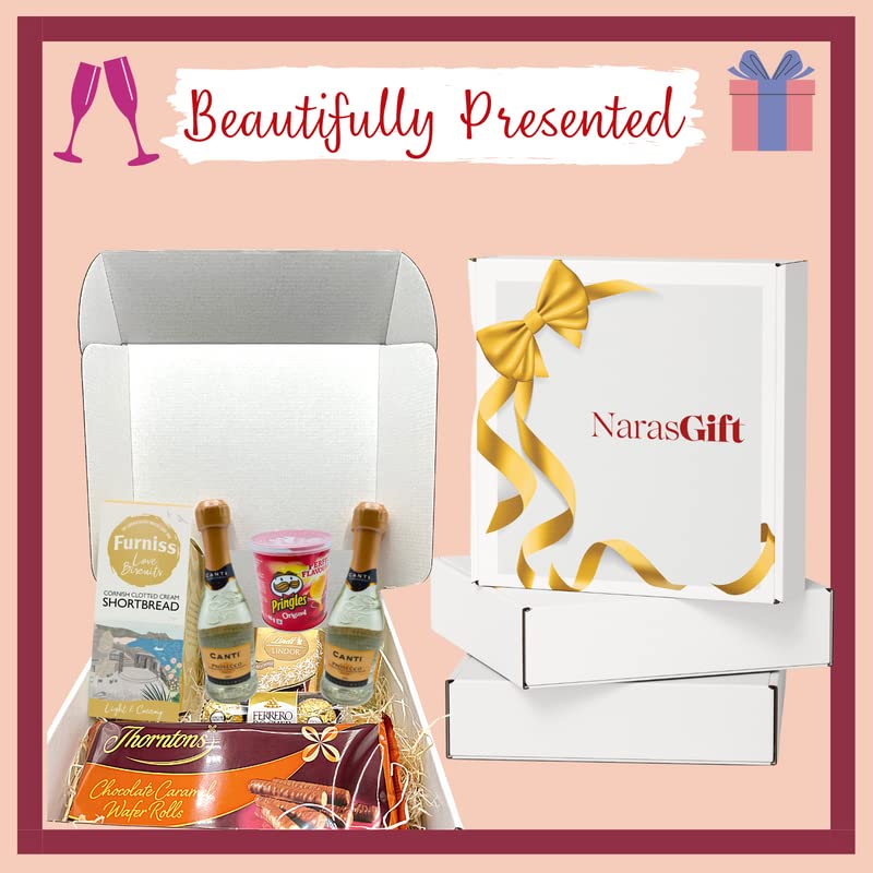 Prosecco Gifts for Women - Prosecco Gift Set, Wine Gift Set, Birthday Hamper for Her - 2x Canti White Wine and Chocolate Gift Set, Border Biscuits, Thorntons Wafer Rolls