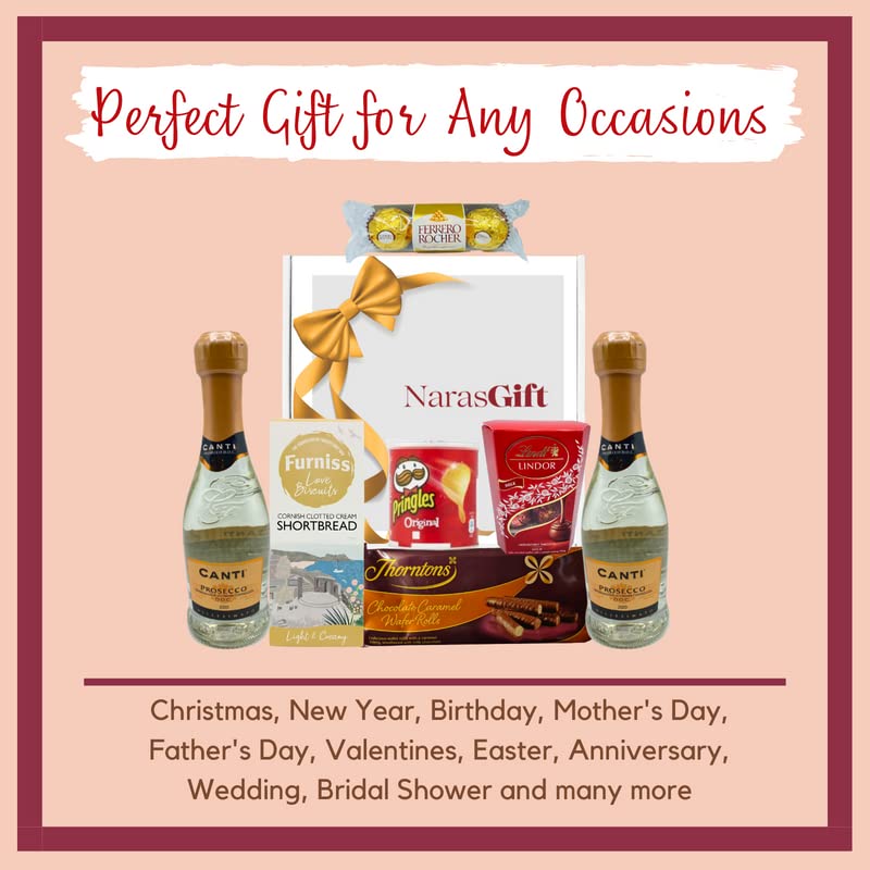 Prosecco Gifts for Women - Prosecco Gift Set, Wine Gift Set, Birthday Hamper for Her - 2x Canti White Wine and Chocolate Gift Set, Border Biscuits, Thorntons Wafer Rolls