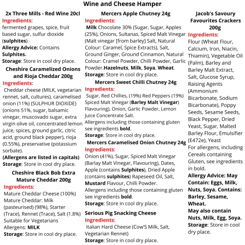 Naras Cheese and Wine Hamper - 2x Red Wine, 200g Award Winning Cheese, Snacking Biscuits Chutney Gift Set Food Hampers & Gourmet Gifts, Set, Birthday for Men, Pack of 9