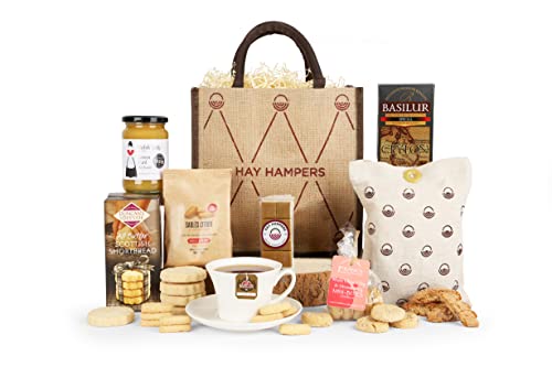 Hay Hampers Afternoon Tea Delights Hamper - Shortbread, Biscotti, Fudge, Fragrant Tea, and More - Gourmet Gift Hampers for Men, Gift Food Hampers for Women