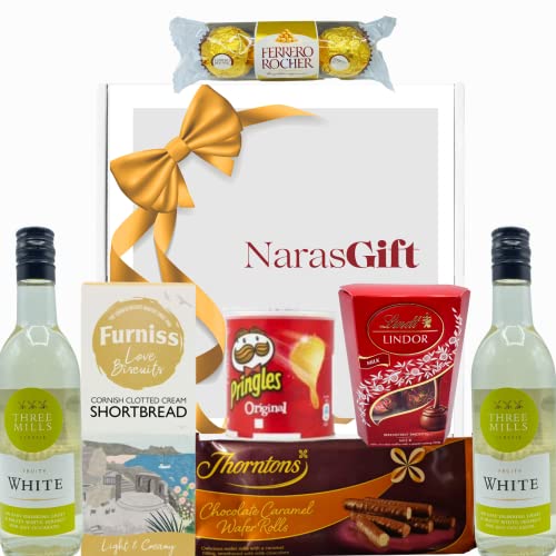 White Wine Gift Set - 2x White Wine and Chocolate Gift Set, Crisps, Biscuits and Wafer Rolls - Wine Hampers for Couples, Birthday Gifts for Women, Wine Gifts for Women