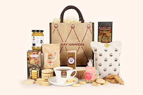 Hay Hampers Afternoon Tea Delights Hamper - Shortbread, Biscotti, Fudge, Fragrant Tea, and More - Gourmet Gift Hampers for Men, Gift Food Hampers for Women