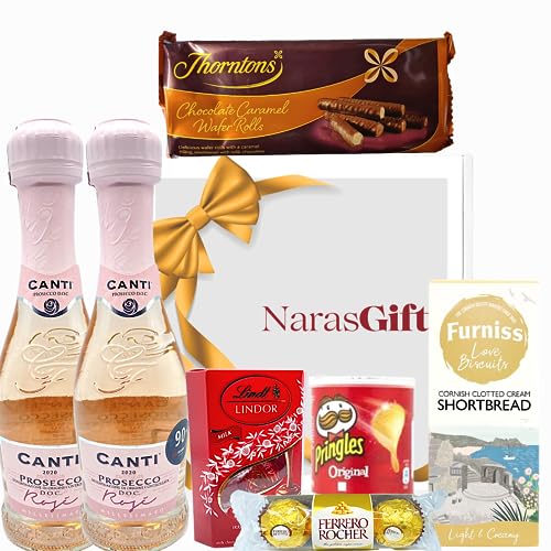 Canti Prosecco Gift Set - 2x Canti Prosecco Rose Wine, Chocolates, Biscuits, Wafer Rolls - Prosecco Gifts for Women, Alcohol Gift Hampers for Couples, Birthday Hampers for Women, Teachers Gifts