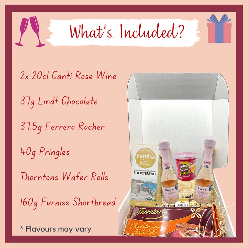 Canti Prosecco Gift Set - 2x Canti Prosecco Rose Wine, Chocolates, Biscuits, Wafer Rolls - Prosecco Gifts for Women, Alcohol Gift Hampers for Couples, Birthday Hampers for Women, Teachers Gifts