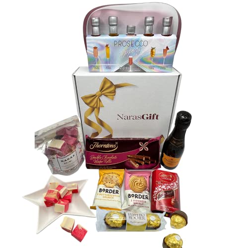 Prosecco Gifts for Women - Prosecco Gift Set, Wine Gift Set, Birthday Hamper for Women, Alcohol Gift Hamper, Thank You Teacher Gifts - Wine and Chocolate Gift Set, Prosecco Toppers, Biscuits
