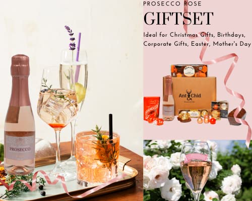Prosecco Pink Rose Wine with Assorted Chocolates Hamper Bundle Gift - Ideal Christmas Giftset for Women