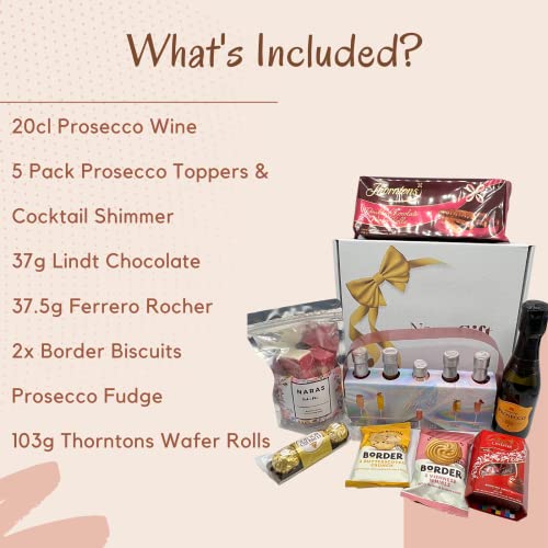 Prosecco Gifts for Women - Prosecco Gift Set, Wine Gift Set, Birthday Hamper for Women, Alcohol Gift Hamper, Thank You Teacher Gifts - Wine and Chocolate Gift Set, Prosecco Toppers, Biscuits