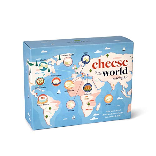 Cheese of The World Making Kit - 10 Cheese - Thermometer Included - Make Your own Mozzarella, Halloumi, Burrata, Paneer, Queso Blanco, Ricotta, Mascarpone, Cheese Curds, Chevre and Cottage Cheese