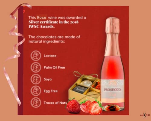 Prosecco Pink Rose Wine with Assorted Chocolates Hamper Bundle Gift - Ideal Christmas Giftset for Women