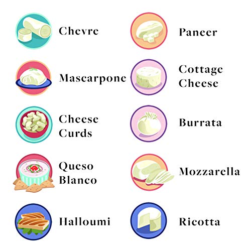 Cheese of The World Making Kit - 10 Cheese - Thermometer Included - Make Your own Mozzarella, Halloumi, Burrata, Paneer, Queso Blanco, Ricotta, Mascarpone, Cheese Curds, Chevre and Cottage Cheese