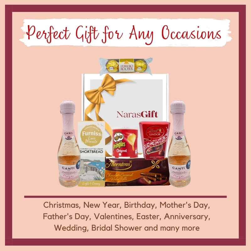 Canti Prosecco Gift Set - 2x Canti Prosecco Rose Wine, Chocolates, Biscuits, Wafer Rolls - Prosecco Gifts for Women, Alcohol Gift Hampers for Couples, Birthday Hampers for Women, Teachers Gifts