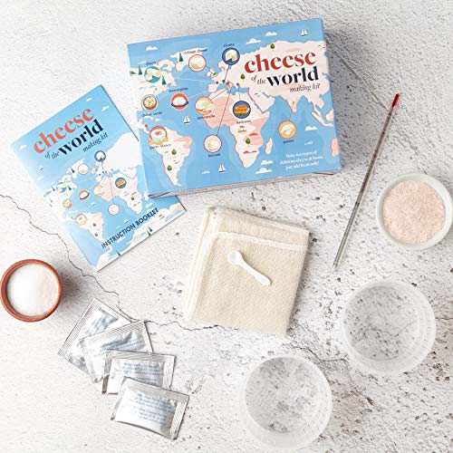 Cheese of The World Making Kit - 10 Cheese - Thermometer Included - Make Your own Mozzarella, Halloumi, Burrata, Paneer, Queso Blanco, Ricotta, Mascarpone, Cheese Curds, Chevre and Cottage Cheese