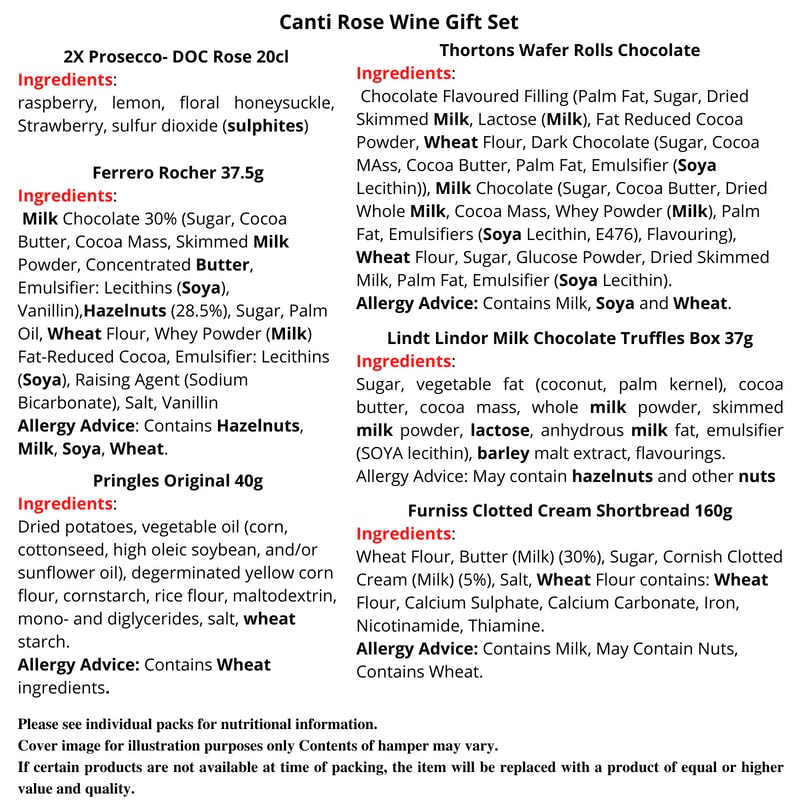 Canti Prosecco Gift Set - 2x Canti Prosecco Rose Wine, Chocolates, Biscuits, Wafer Rolls - Prosecco Gifts for Women, Alcohol Gift Hampers for Couples, Birthday Hampers for Women, Teachers Gifts