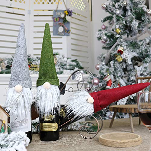 5pcs Christmas Wine Bottle Covers Bags Felt Christmas Gnomes Wine Bottle Topper Cover Wine Bottle Sweater Bottle Dress Cap Ornament Set for Christmas Table Decorations Festival Dinner Party Xmas Gifts