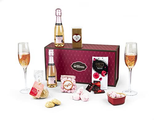 Hay Hampers Prosecco Hamper - Pink Prosecco Gift Set with Raspberry Chocolate, Clotted Cream Fudge & More! Gourmet Gift Hampers for Men, Gift Food Hampers For Women