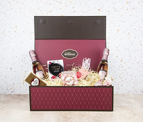 Hay Hampers Prosecco Hamper - Pink Prosecco Gift Set with Raspberry Chocolate, Clotted Cream Fudge & More! Gourmet Gift Hampers for Men, Gift Food Hampers For Women