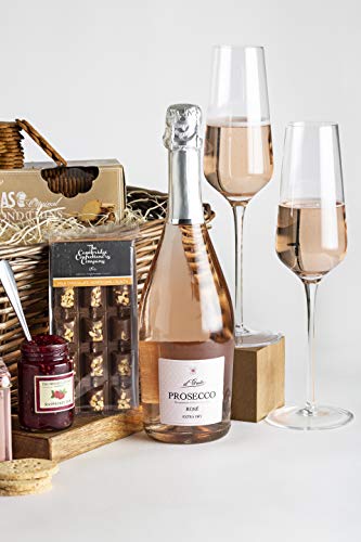 Celebration Prosecco Gift Hamper - Prosecco Gift Set - Elegant Biscuits, Premium English Tea, Macarons, Artisan Chocolates & Biscuits | Prosecco Gifts For Women, Hampers For Women, Gifts For Couples.
