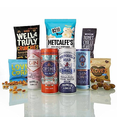 Gin & Tonic Gift Set Hamper – A Variety of G&Ts with a Mix of Snacks, Presented in a Gift Box, Perfect for any Occasion (Just for you)