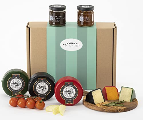 Snowdonia Cheese Company Gift Hamper Containing Three, 200g Truckles - Little Black Bomber, Red Devil & Green Thunder. Also Includes Two Snowdonia Chutneys - Hamper Exclusive To Burmont's