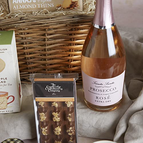 Celebration Prosecco Gift Hamper - Prosecco Gift Set - Elegant Biscuits, Premium English Tea, Macarons, Artisan Chocolates & Biscuits | Prosecco Gifts For Women, Hampers For Women, Gifts For Couples.