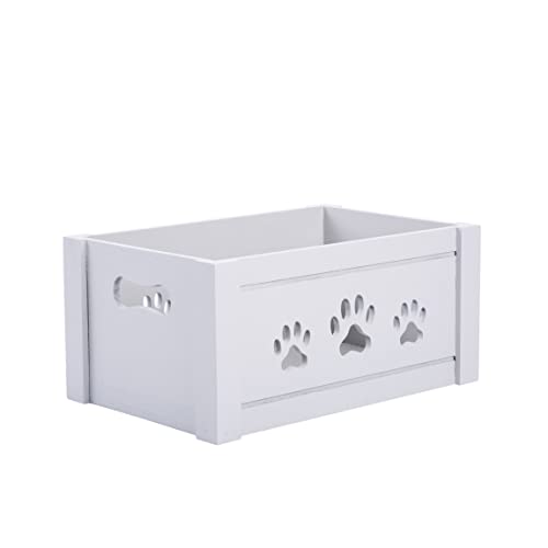 Paw Shaped Cutout Dog Toys Chest Gift Hampers Storage Collection Box Wooden Crates Gift Hampers (Grey, Large)
