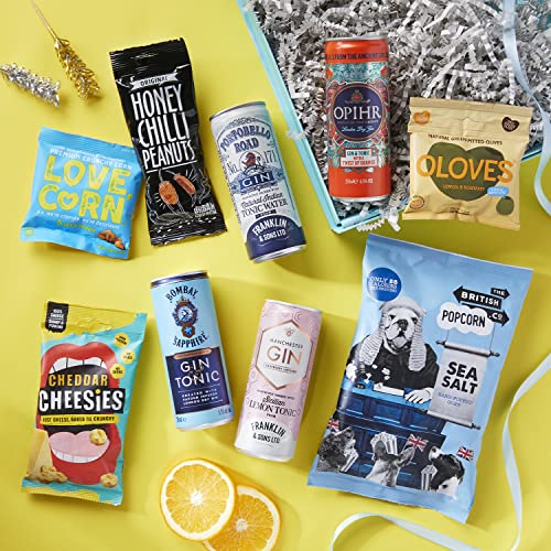 Gin & Tonic Gift Set Hamper – A Variety of G&Ts with a Mix of Snacks, Presented in a Gift Box, Perfect for any Occasion (Just for you)