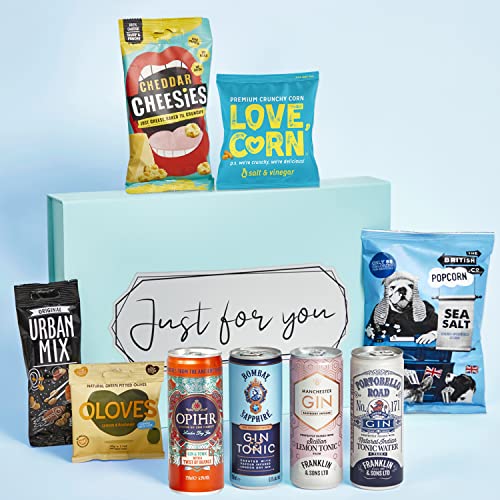 Gin & Tonic Gift Set Hamper – A Variety of G&Ts with a Mix of Snacks, Presented in a Gift Box, Perfect for any Occasion (Just for you)