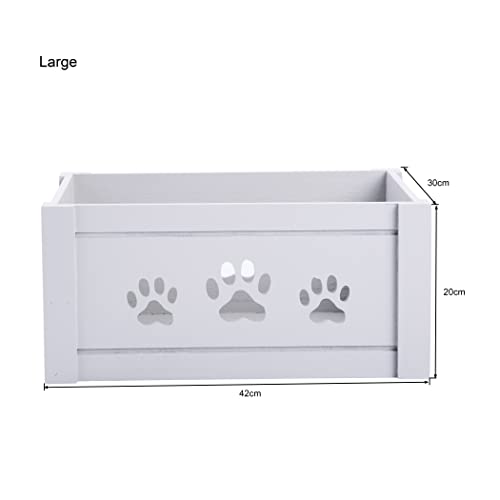 Paw Shaped Cutout Dog Toys Chest Gift Hampers Storage Collection Box Wooden Crates Gift Hampers (Grey, Large)