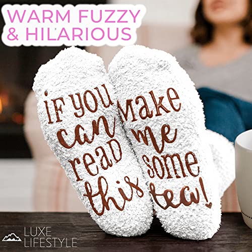 Birthday Gifts for Women “If You Can Read This Bring Me Tea! ” Gifts for Her Funny Cupcake Socks - Warm Fluffy Socks Women Christmas Presents for Mum Friendship Valentines Mothers Day gifts ideas